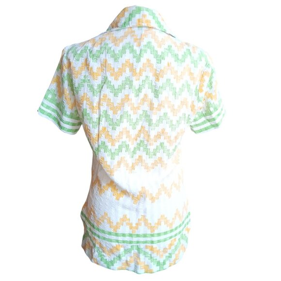Medium Vintage 1960's Blouse Button-Up Shirt Chevron Print Bernardo Mod Mommy - Picture 5 of 7